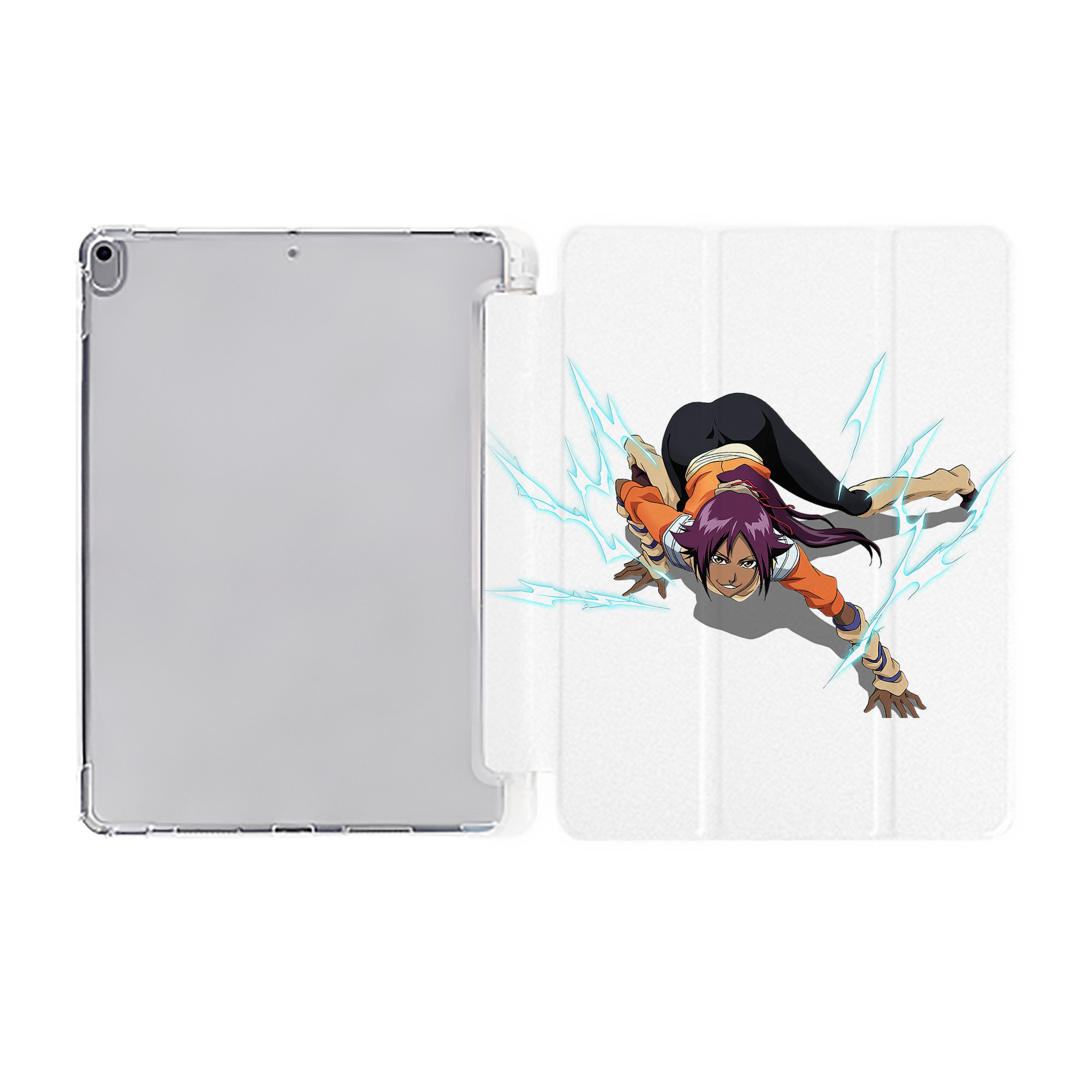 （画像用） ブリーチ 四楓院 夜一（しほういん よるいち） BLEACH Shihouin Yoruichi IPad ケース ペン収納付き 三つ折りスタンド PUレザー×シリコン 対応機種9.5/10.5/10.9インチ